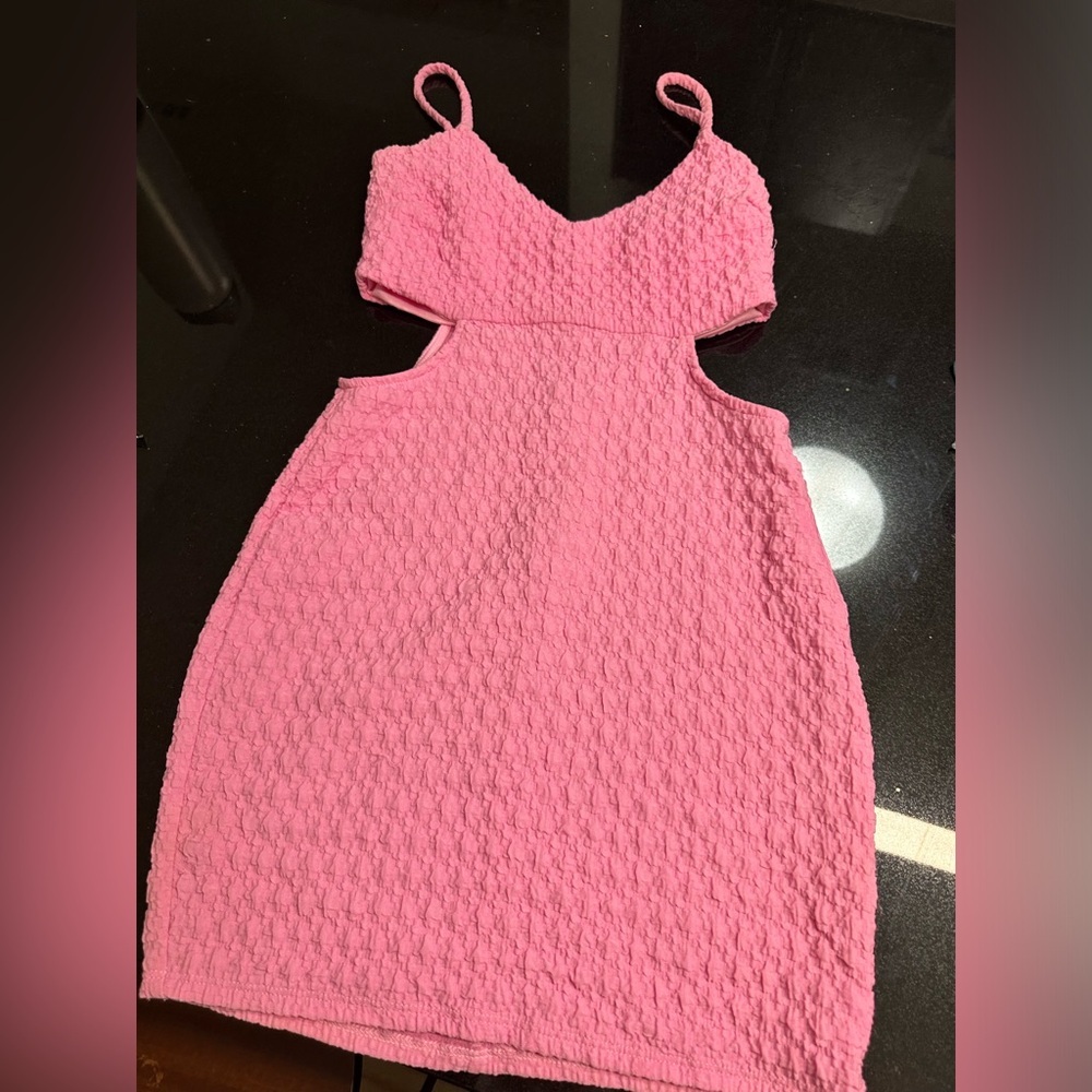 Bubble Knit Textured Cut-Out Bodycon Mini Dress Pink Medium Barbiecore Coquette - Picture 3 of 8